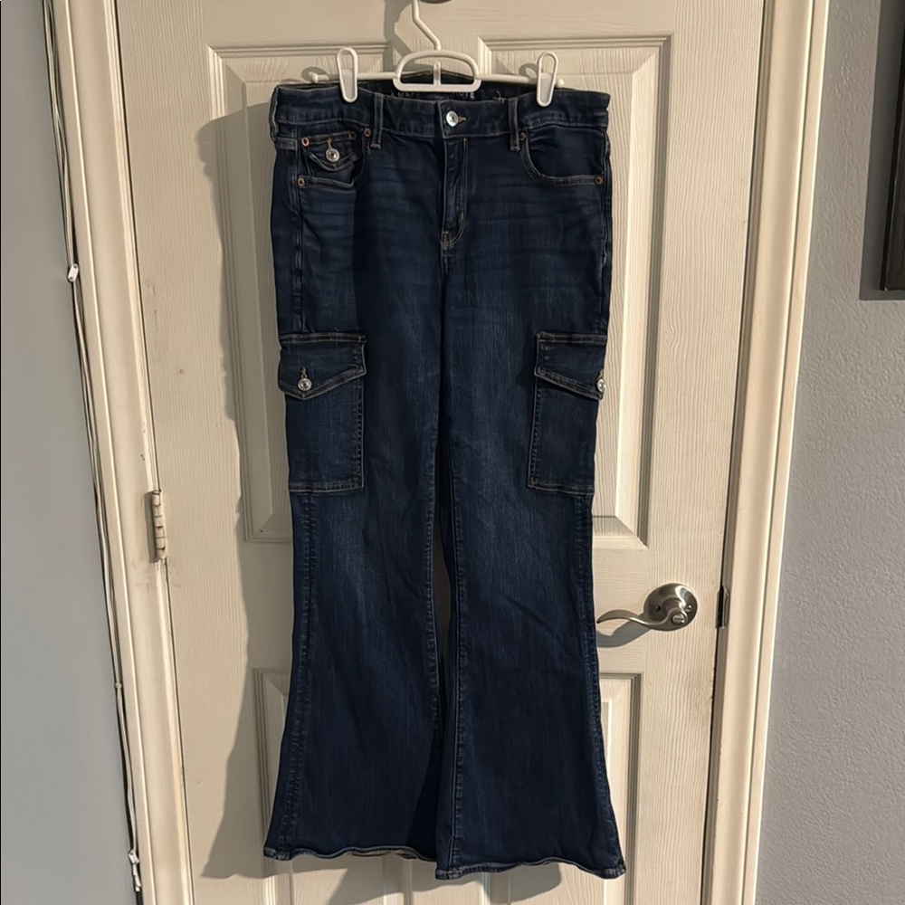 American Eagle Outfitters Dark Blue Flare Cargo Jeans